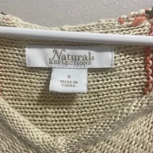 Natural Reflections Cream Knit Scoop Neck Sweater with Coral Accent